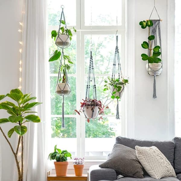 OBOSOE 2 kpl makramee-kasviripustin – 89 cm – Boho riippuva ruukkuteline sisätilojen sisustamiseen