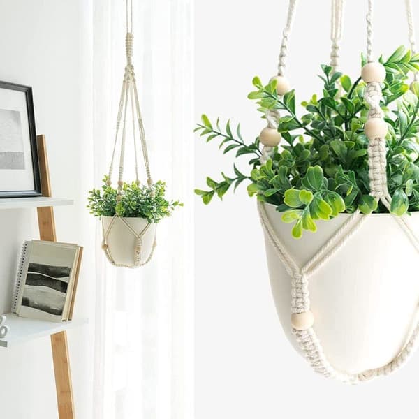 OBOSOE 2 kpl makramee-kasviripustin – 89 cm – Boho riippuva ruukkuteline sisätilojen sisustamiseen