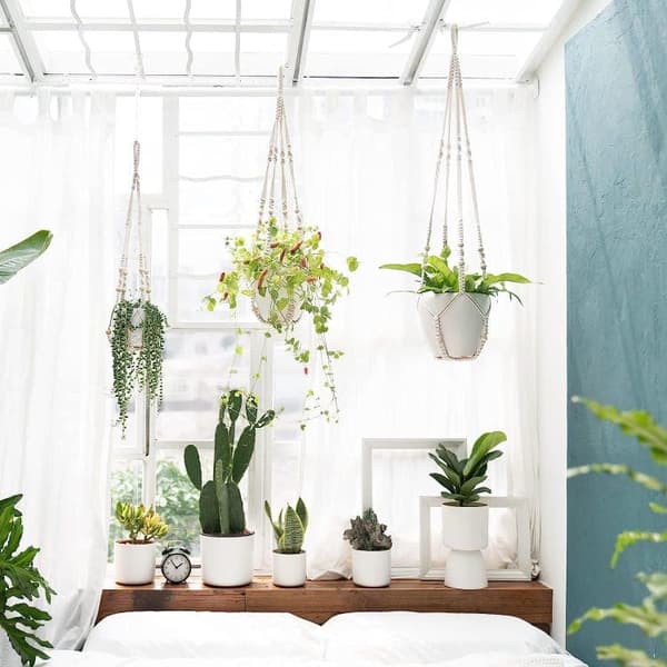 OBOSOE 2 kpl makramee-kasviripustin – 89 cm – Boho riippuva ruukkuteline sisätilojen sisustamiseen