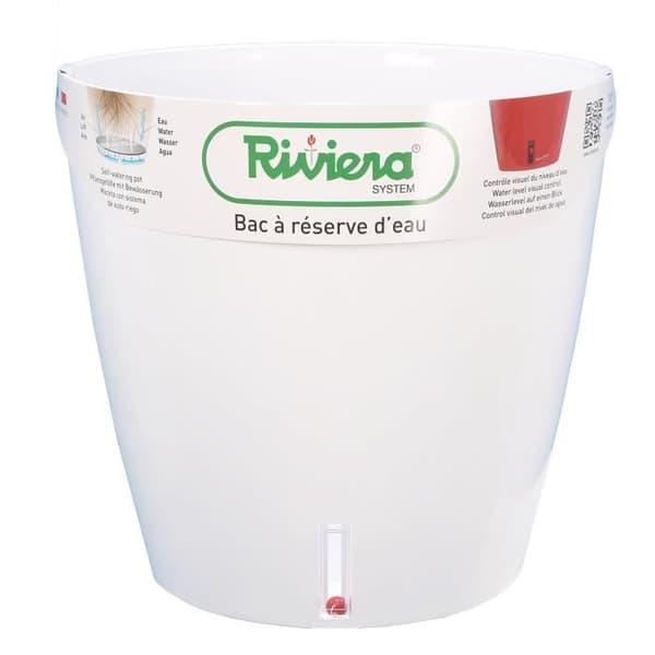 Eva New rund plastik urtepotte - RIVIERA - Ø 31 cm - 14,5 L - Hvid