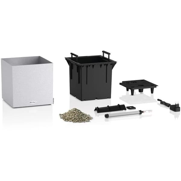 LECHUZA Canto Stone Cube 30 -kukkaruukku - täydellinen LED-setti, kvartsivalkoinen
