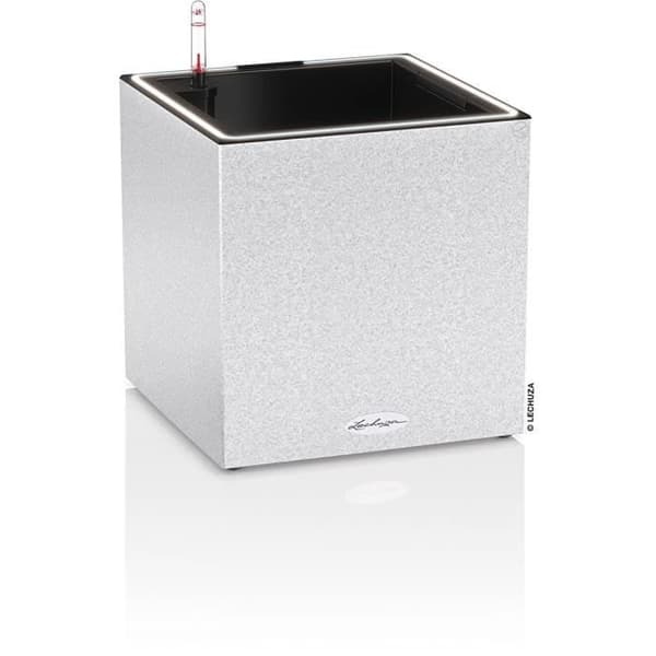 LECHUZA Canto Stone Cube 30 -kukkaruukku - täydellinen LED-setti, kvartsivalkoinen