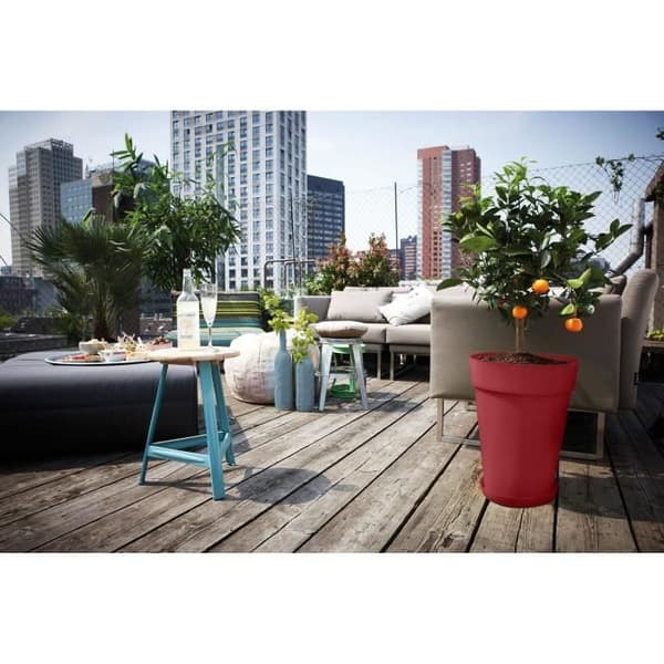 Urtepotte - Elho - Loft Urban Rund - Højde 35 - Rød - L 34 x B 33,5 x H 45 cm - Udendørs - 100% genbrugt