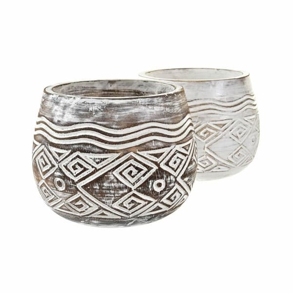 Kasvit DKD Home Decor Ruskea Valkoinen (2 osaa) (22 x 22 x 16 cm)