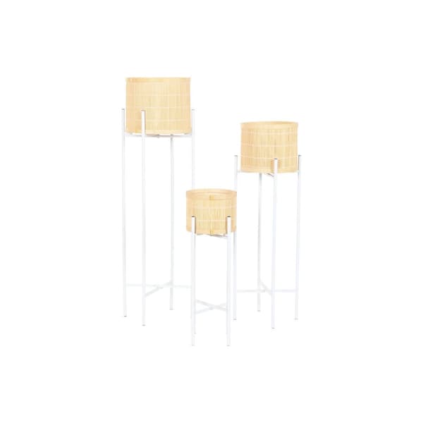 Kasvit Home ESPRIT Valkoinen Luonnollinen Metalli Bambu 31 x 31 x 103 cm (3 Kappaletta)