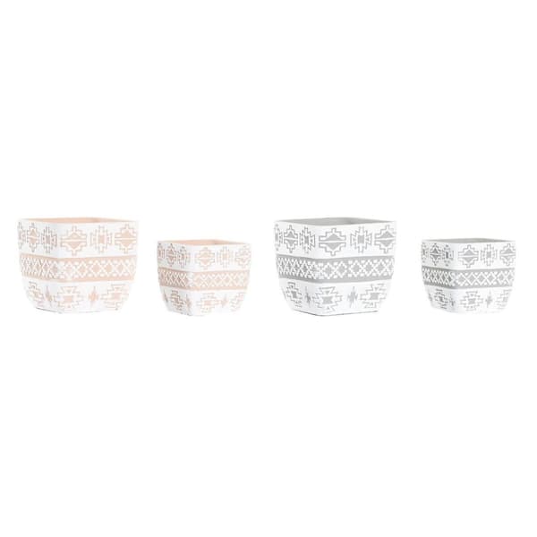 Grytesett  DKD Home Decor Grå Beige Sement Tropisk (2 enheter) (14 x 14 x 13 cm)