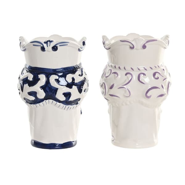 Urtepotte Home ESPRIT Blå Hvid Sort Porcelæn 12 x 12 x 20 cm (2 enheder)