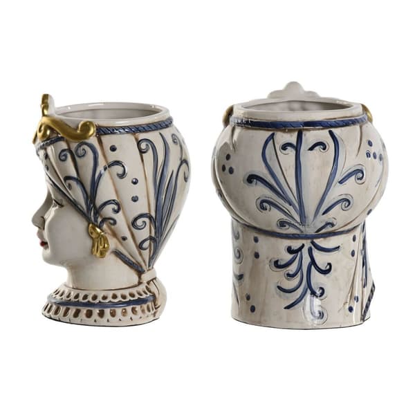 Urtepotte Home ESPRIT Blå Hvid Gylden Porcelæn 15 x 15 x 26 cm (2 enheder)