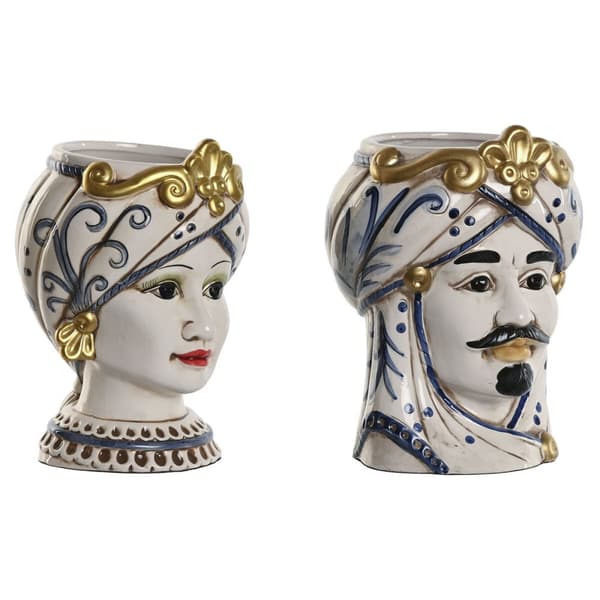 Urtepotte Home ESPRIT Blå Hvid Gylden Porcelæn 15 x 15 x 26 cm (2 enheder)
