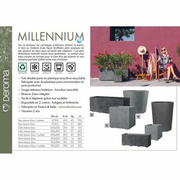 Selvvannende planter Deroma Grå 99 cm Plast Rektangulær
