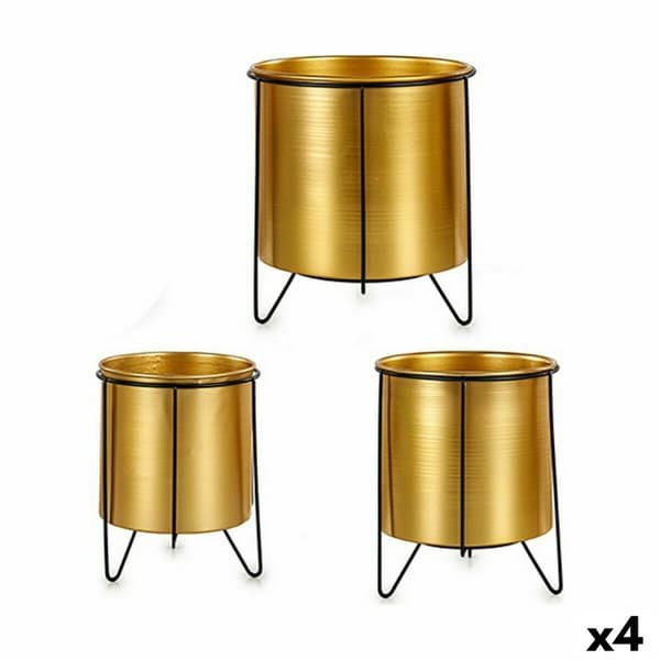 Set med planteringskärl Svart Gyllene Metall (4 antal)