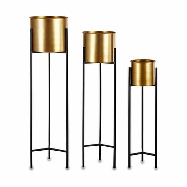 Set med planteringskärl Svart Gyllene Metall (2 antal)