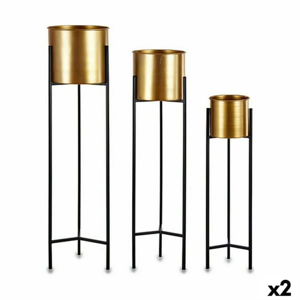 Set med planteringskärl Svart Gyllene Metall (2 antal)