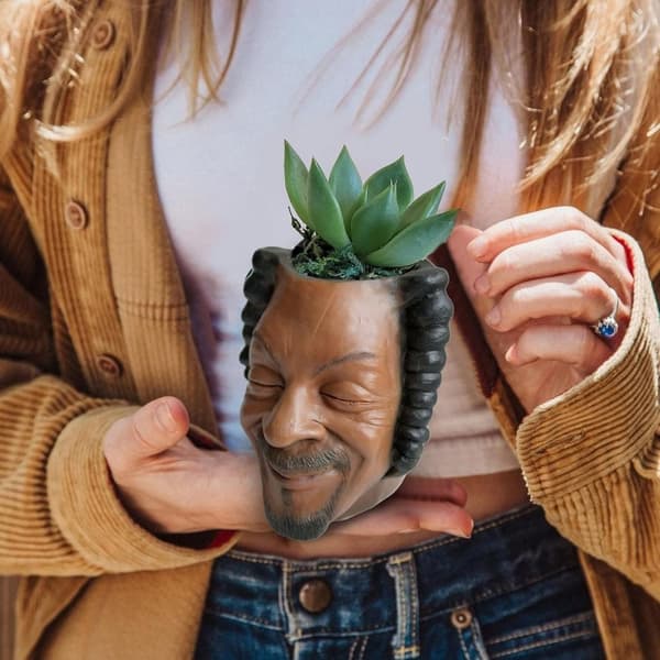 OBOSOE Kreativ Hip Hop Rapper Mand Ansigt Saftige Potteplanter Sjove Saftige Blomsterpotte Ornament Harpiks Statue Boligindretning Havegave