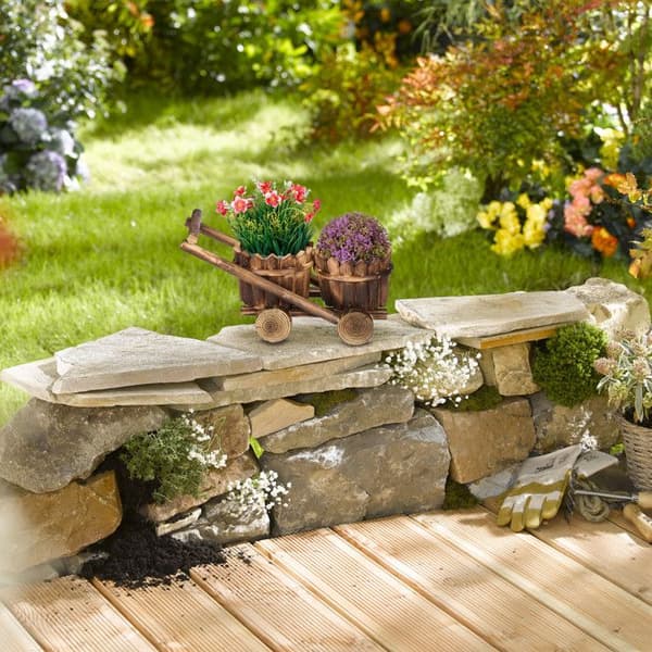 Relaxdays dekorativ kälke med 2 blomkrukor, att plantera direkt, HxLxP: 19x17,5x37 cm, träplanteringslåda, brun