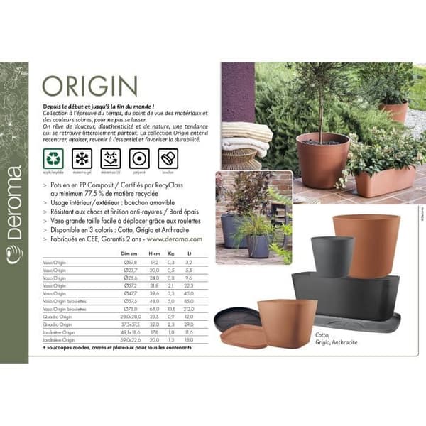 Blomkruka - DEROMA - Origin - 49 L - Grå