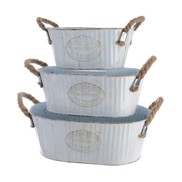 Set med planteringskärl Decoris Vit Metall Snöre Zink Avlång Med handtag (3 Delar)