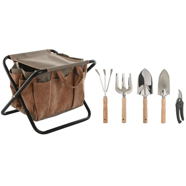 Kit med verktygssats för trädgårdsarbete Home ESPRIT Brun Polyester Aluminium 7 Delar