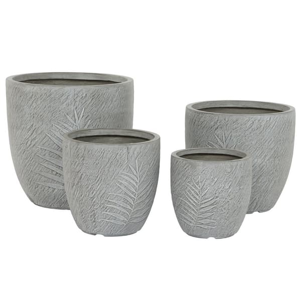 Set med planteringskärl Home ESPRIT Ljusgrå Glasfiber Magnesium 44 x 44,5 x 43 cm (4 antal)