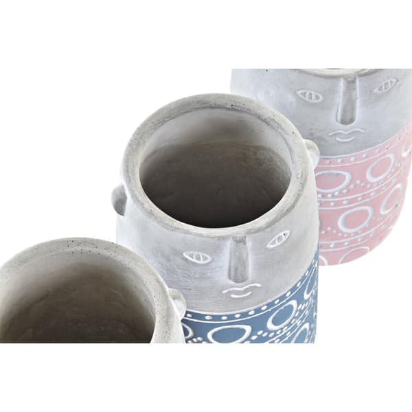 Kruka DKD Home Decor Ansikte Blå Rosa Cement Grön Gul (12 x 12 x 18 cm) (4 antal)