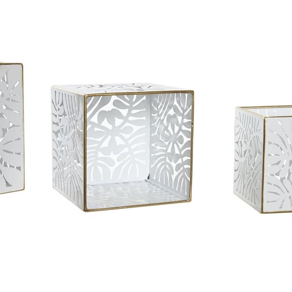 Sæt af planteredskaber DKD Home Decor Ark Gylden Metal 15 x 15 x 15 cm Hvid Tropisk Blad af en plante