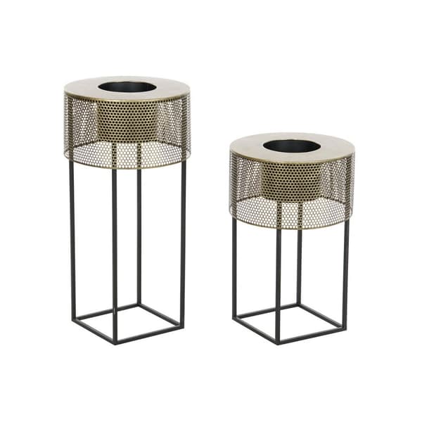 Sæt af planteredskaber DKD Home Decor 33 x 33 x 67 cm Sort Gylden Metal Loft