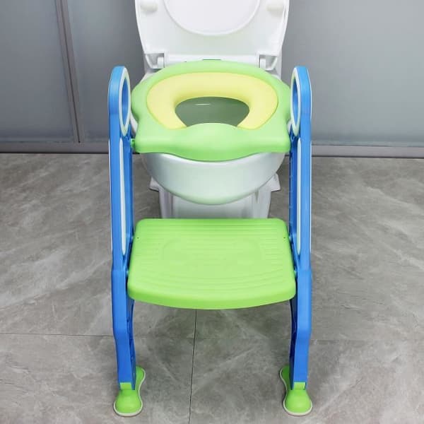 XMTECH Utbildningstoalett Barn Toilettstol Hopfällbar Med Steg Och Handtag Blå Grön