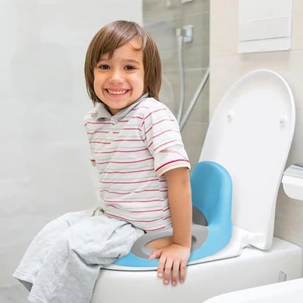 XMTECH Babytoalettreducerare - Toalettsits med kudde och handtag - blå och grå