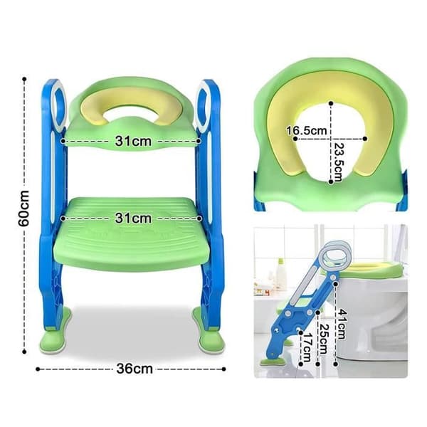 YUENFONG Barntoalettsits med justerbar trappa, justerbar höjd 38-42 cm för barn 1-7 år (blå och grön)