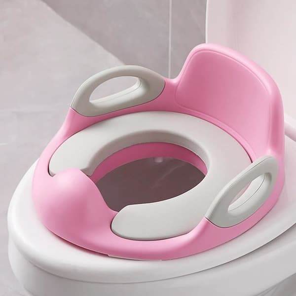 YUENFONG Toalettreducerare, hopfällbar toalettsits för barn, Toalettsits för barn för potta, rosa + grå