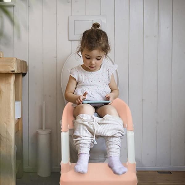 Rehausseur Stol Barn Mobiclinic Lala Toalettstol för Barn med Antiskid Stege Justerbar Fällbar Rosa och Vit