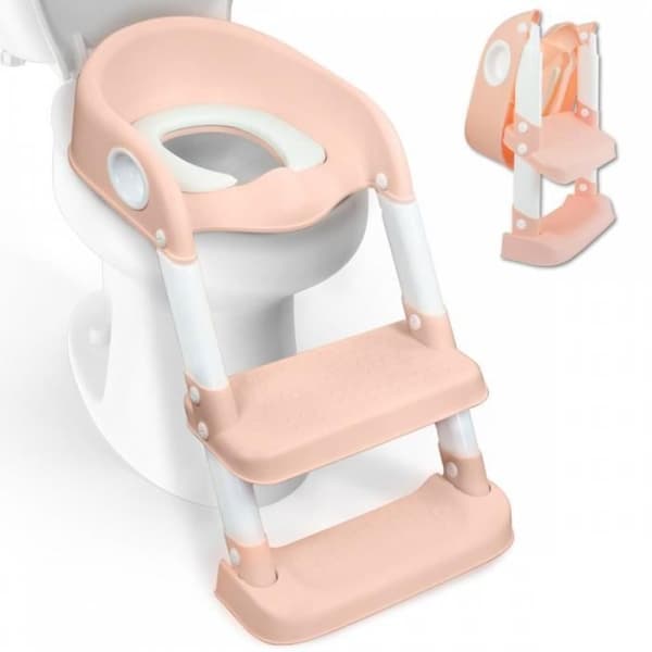 Rehausseur Stol Barn Mobiclinic Lala Toalettstol för Barn med Antiskid Stege Justerbar Fällbar Rosa och Vit