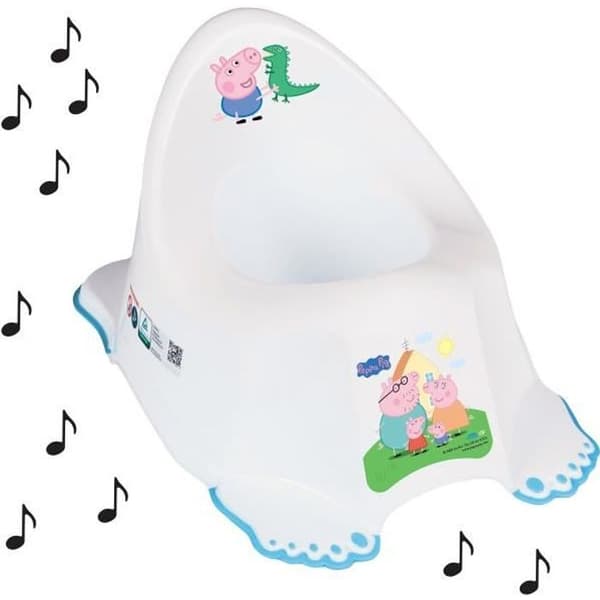 Peppa George musiktoalett med halkfria fötter för baby och barn, perfekt för toalettträning, vit och blå