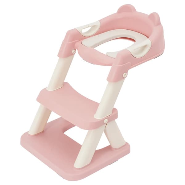 Barns toalettsteg, justerbar höjd 14,9-17,7 tum, säker och bekväm design,Rosa