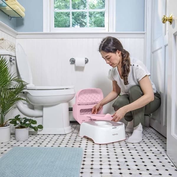 INGENUITY Pall och Pottränare med avtagbar skål, halkfri, ergonomisk sits, rosa