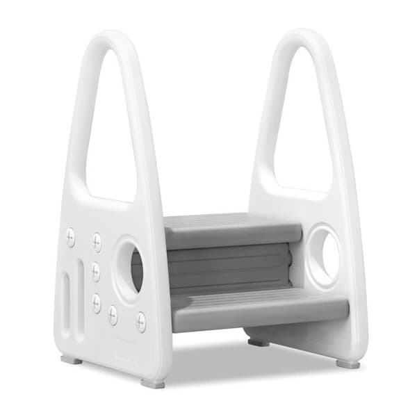 XMTECH Baby Step pall, barn Step pall med armstöd, halkfri pall för badrum-toalett grå