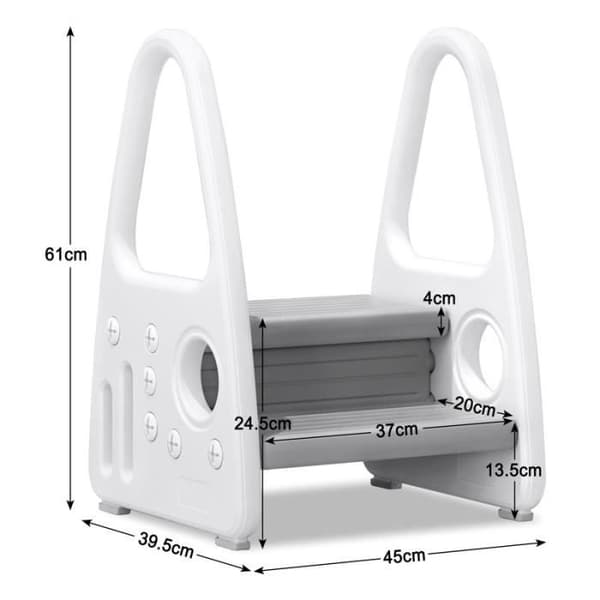 YUENFONG trapppall för barn - 2 trappsteg - hopfällbar trapppall i plast - för kök och badrum - grå
