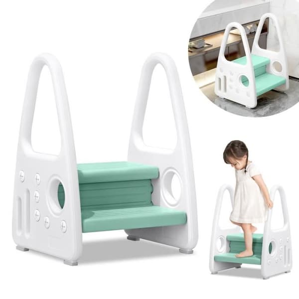 YUENFONG trapppall för barn - 2 trappsteg - hopfällbar trapppall i plast - för kök och badrum - grön