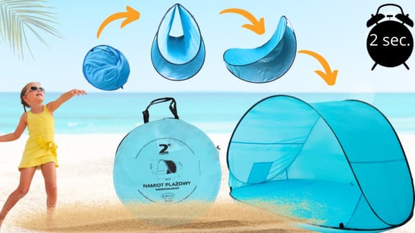 SJÄLVUTTRECKANDE STRANDTÄLT POP-UP UV-SKÄRM