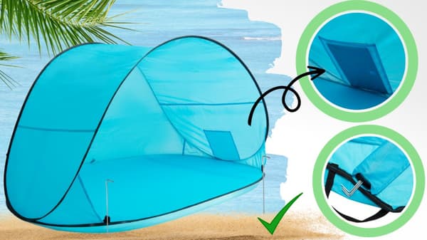 SJÄLVUTTRECKANDE STRANDTÄLT POP-UP UV-SKÄRM