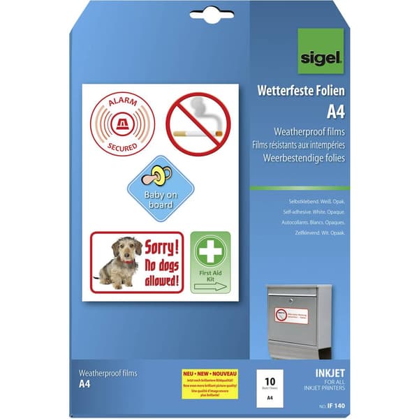 Sigel IF140 Självhäftande folie DIN A4 Bläckstråleskrivare Vit, Opak 10 st