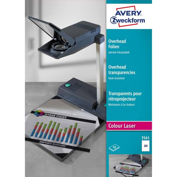 Avery-Zweckform 3561 Overhead-projektor-folie DIN A4 Laser, Laser, färg, Kopiator, Färgkopiator Transparent 50 st