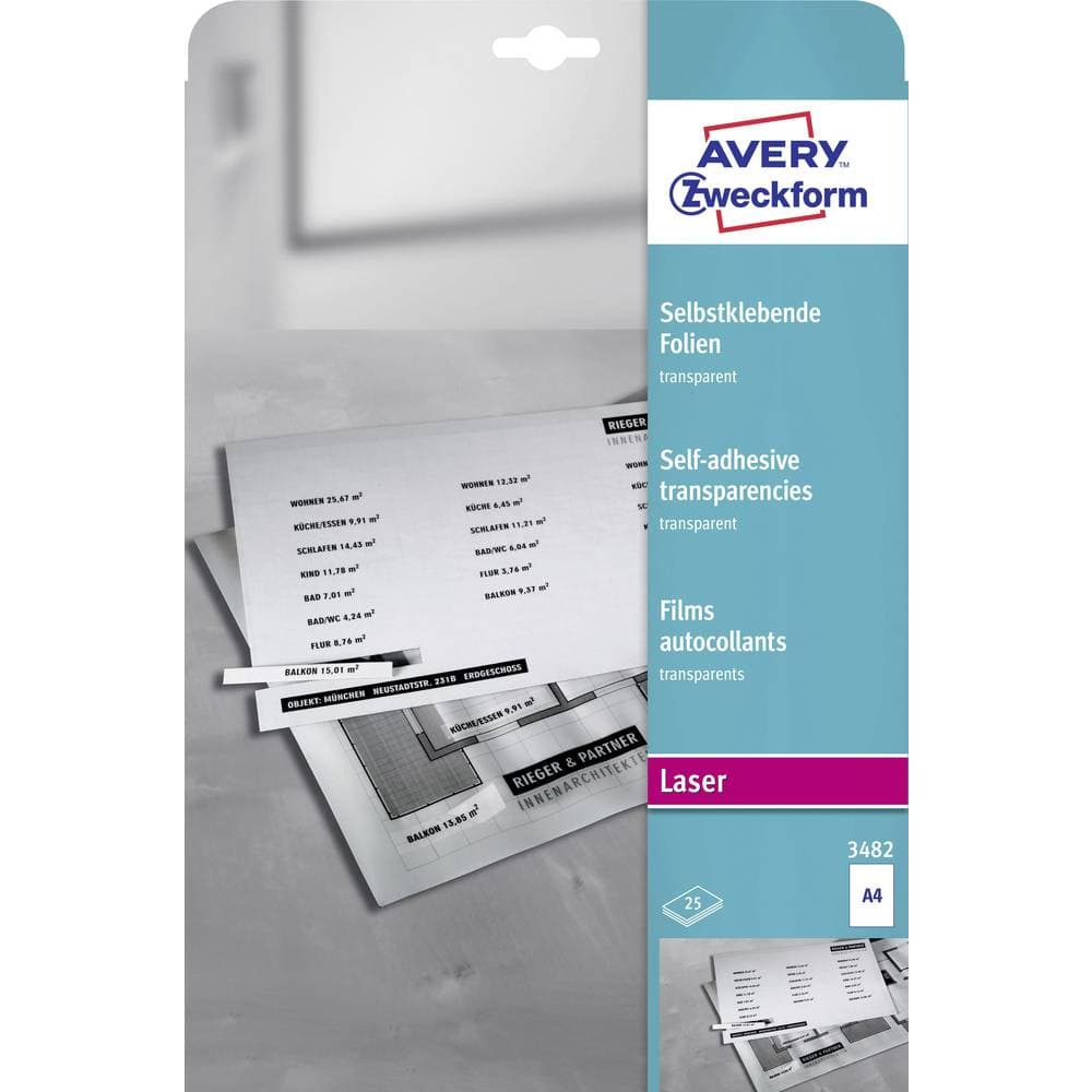 Avery-Zweckform Självhäftande folie 3482 DIN A4 Laser Transparent 25 st 3482