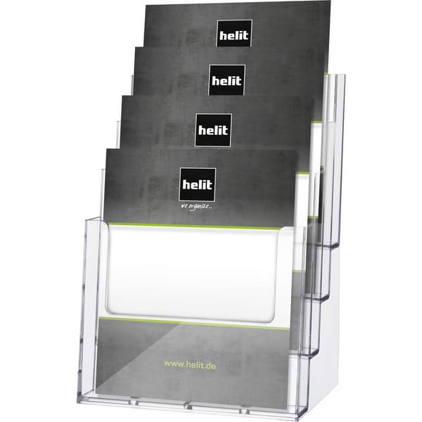 Helit H2352402 Prospektstativ Glasklar DIN A4 hög Ytantal 4 1 st (B x H x D) 240 x 340 x 192 mm
