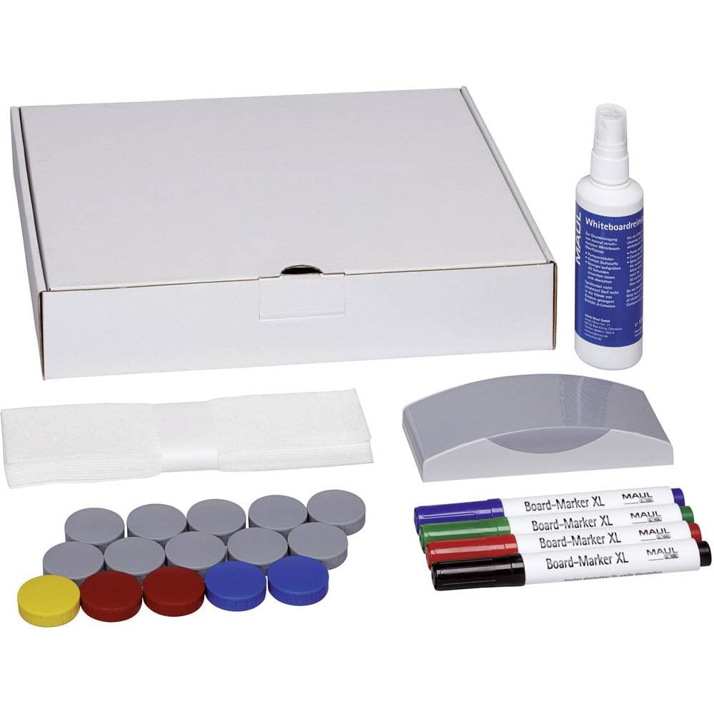 Maul Whiteboard tillbehörsset 6385909 Kartong inkl. 4 whiteboardpennor, tavelsudd, rengöring, 15 magneter (runda, 32 mm