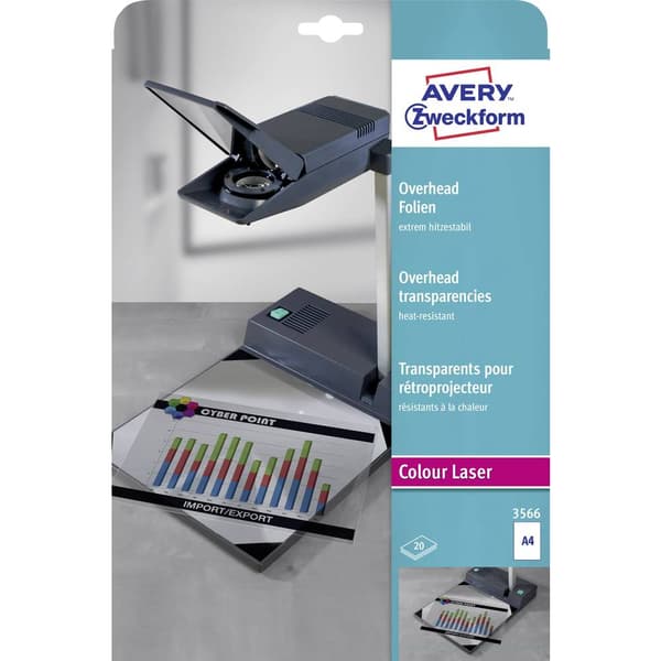 Avery-Zweckform 3566 Overhead-projektor-folie DIN A4 Laser, Laser, färg, Kopiator, Färgkopiator Transparent 20 st