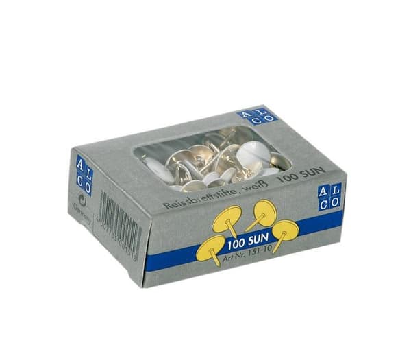 Alco AL-151-10 Thumbtacks Sun 9,5 mm Messing Box A 100 Stykker Hvid