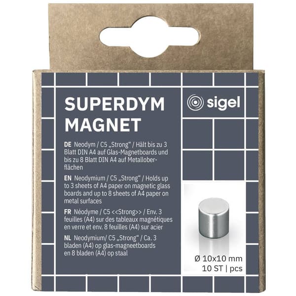 Sigel Neodymmagnet C5 Strong (Ø x H) 10 mm x 10 mm Cylinder Silver 10 st BA701