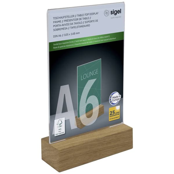 Sigel TA252 Bordsstativ Användning papperformat: DIN A6 Glasklar, Trä 1 st