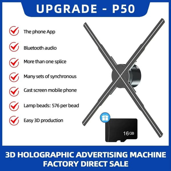 Holografisk Reklame Maskine, 3D Skærm, Justerbar Lysstyrke,EU STIK, 50cm HD udgave